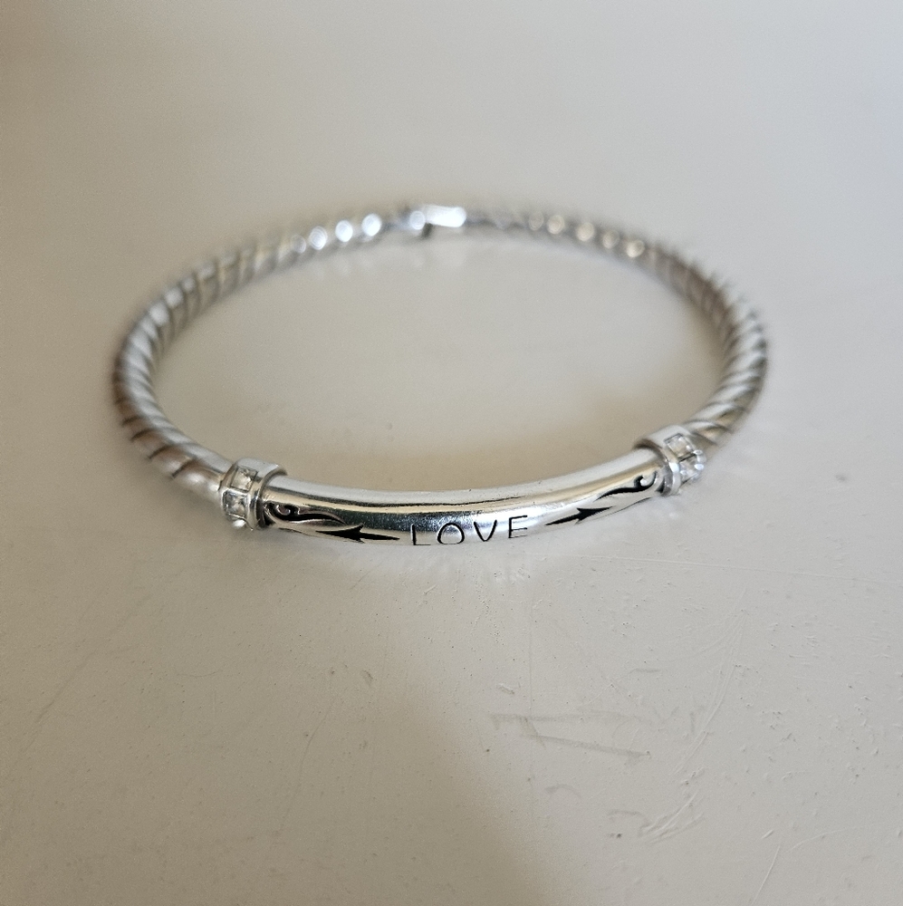 Brighton Love Marquee Silver Crystals Hinged Bangle Bracelet